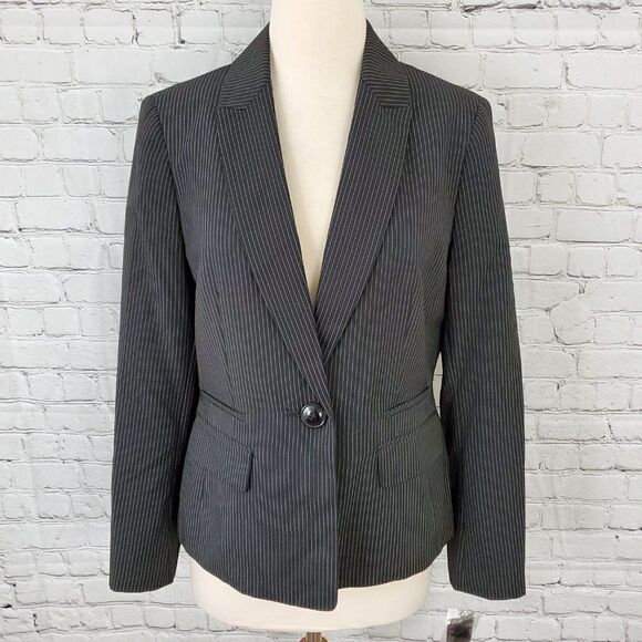 LE suit single button pinstripe black jacket 6 NWT - Picture 2 of 6